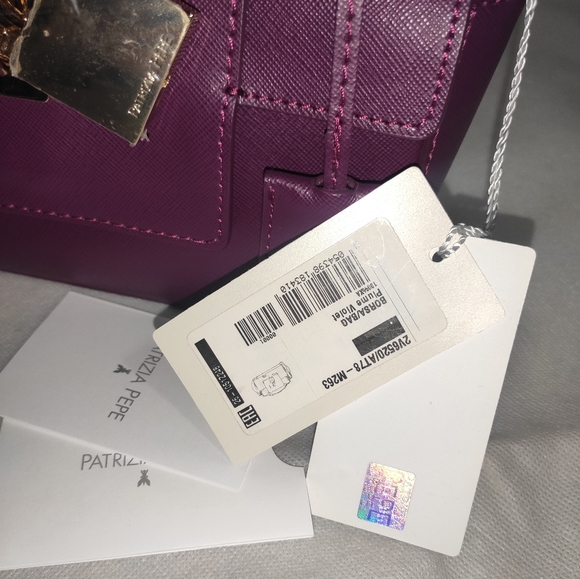 PATRIZIA PEPE Top Handle Mini Purple Leather Shoulder Bag - Picture 14 of 15